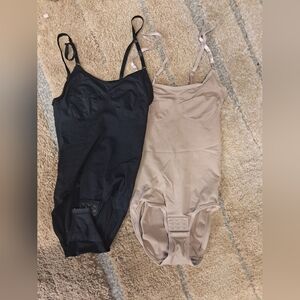 Womens Shapewear Black and Tan Bodysuit Set Large